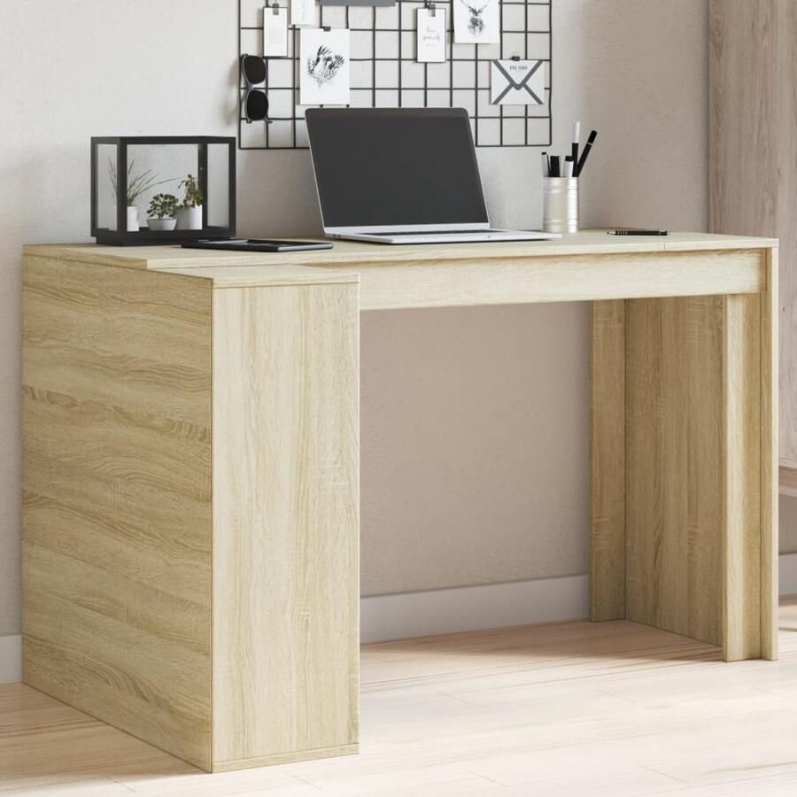 The Living Store Bureau 123 5x73 5x75 cm bewerkt hout sonoma eikenkleurig Bureau Houten Bureau Kantoormeubel Werkplek Compact Bureau - Foto 2
