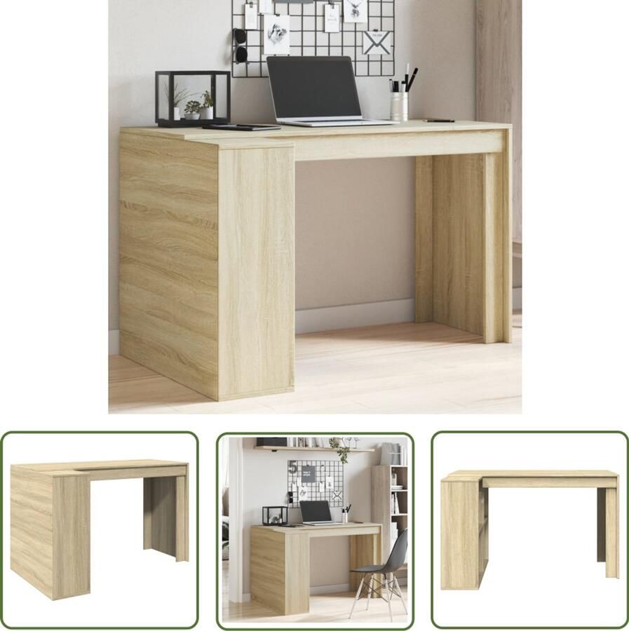 The Living Store Bureau 123 5x73 5x75 cm bewerkt hout sonoma eikenkleurig Bureau Houten Bureau Kantoormeubel Werkplek Compact Bureau