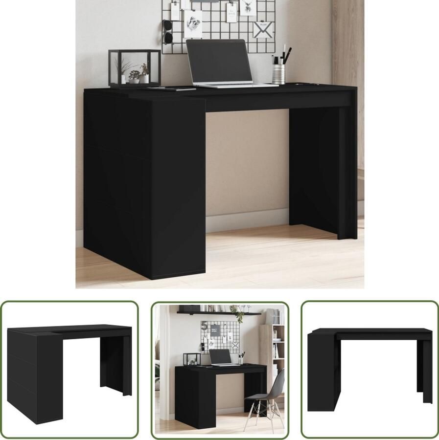 The Living Store Bureau 123 5x73 5x75 cm bewerkt hout zwart Bureau Houten Bureau Zwarte Bureau Werkblad Computer Bureau