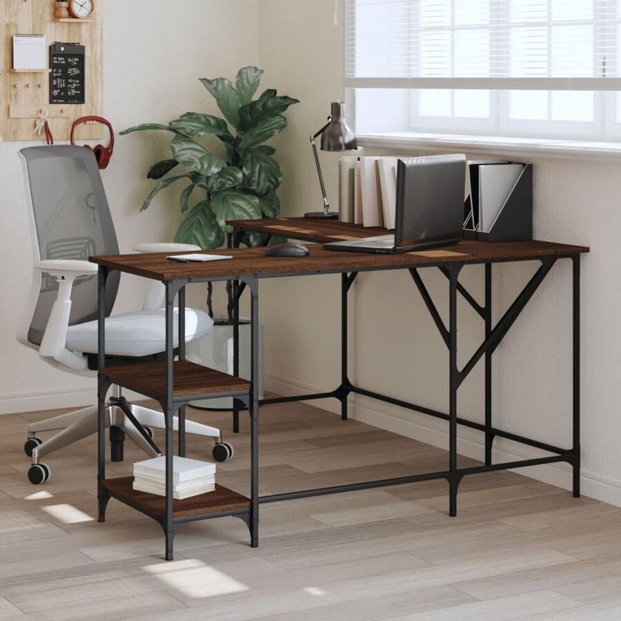 The Living Store Bureau 139x139x75 cm bewerkt hout bruin eikenkleur Bureau Houten Bureau Kantoorbureau Werkblad Home Office - Foto 2