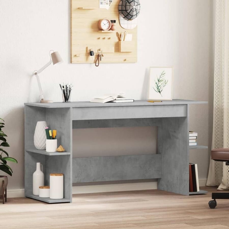 The Living Store Bureau 140x50x75 cm bewerkt hout betongrijs Kantoormeubilair Bureau Houten Bureau Betonlook Bureau Home Office - Foto 2