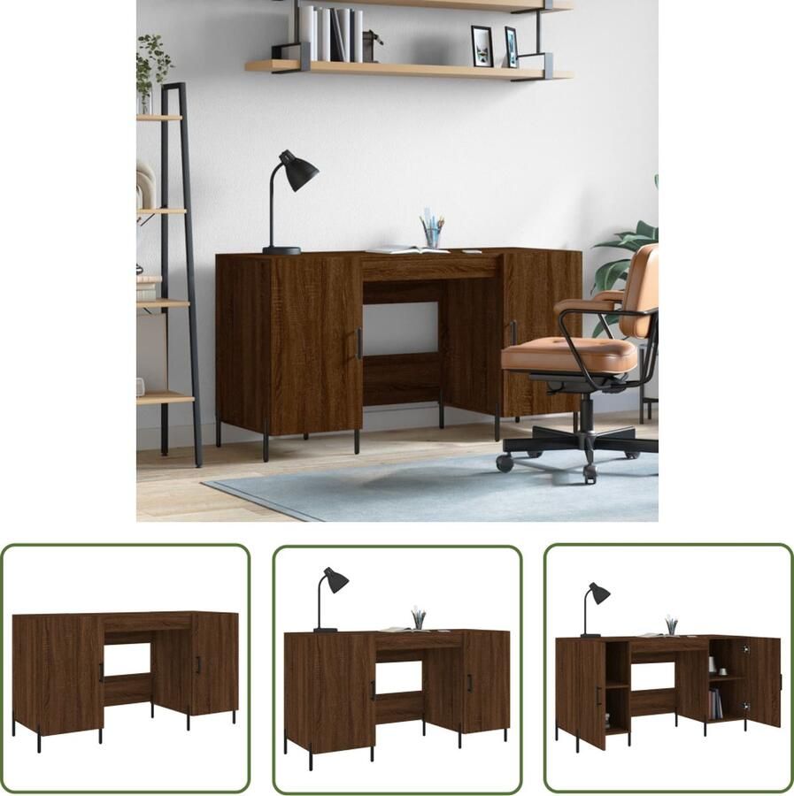 The Living Store Bureau Terra Bruineiken 140x50x75 cm IndustriÃle stijl Bureau Industrieel Bureau Houten Bureau Schrijfbureau Compact Bureau - Foto 2