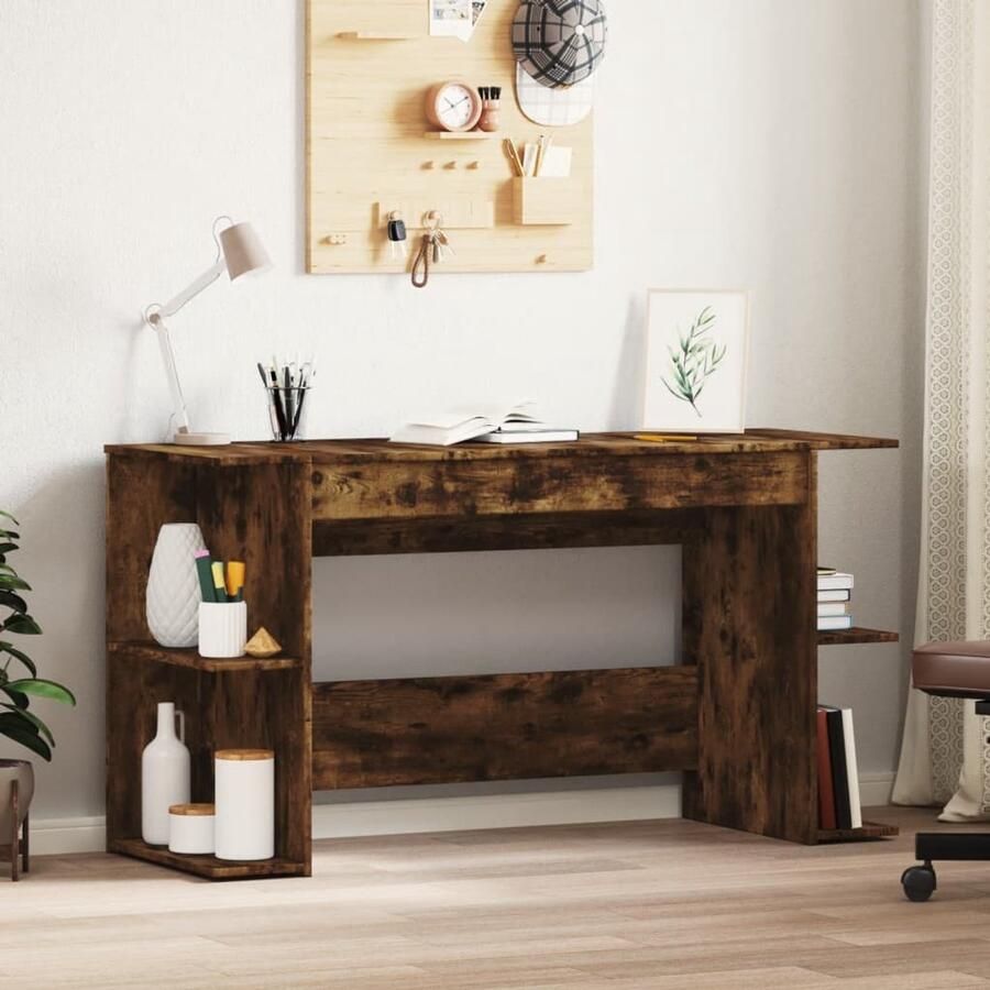 The Living Store Bureau 140x50x75 cm bewerkt hout gerookt eikenkleurig Kantoormeubilair Bureau Houten Bureau Bewerkt Hout Bruine Kleur - Foto 2