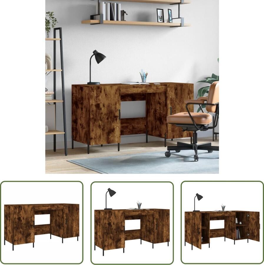The Living Store Bureau 140x50x75 cm Gerookt eiken - Foto 2