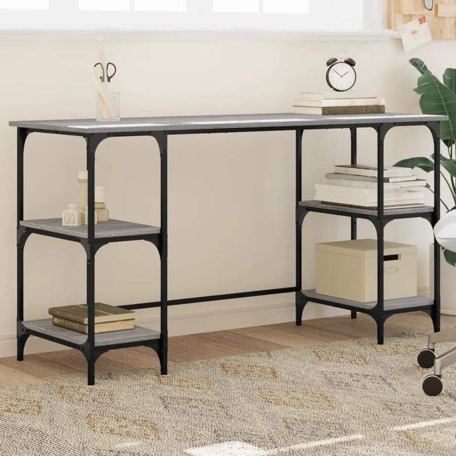 The Living Store Bureau 140x50x75 cm metaal en bewerkt hout grijs sonoma eiken Bureau Houten Bureau Grijze Bureau Sonomane Bureaublad Ergonomisch Bureau - Foto 2