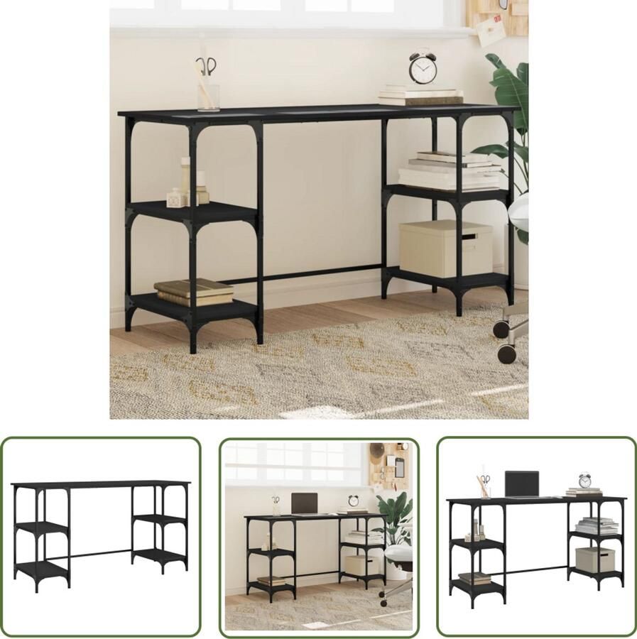 The Living Store Bureau 140x50x75 cm metaal en bewerkt hout zwart Bureau Houten Bureau Zwart Bureau Kantoormeubilair Home Office