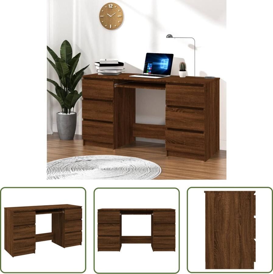 The Living Store Schrijftafel Bewerkt Hout 140 x 50 x 77 cm Praktisch en Stijlvol Schrijftafel Bureau Houten Bureau Kantooraccessoires Werkkamer Meubilair - Foto 2