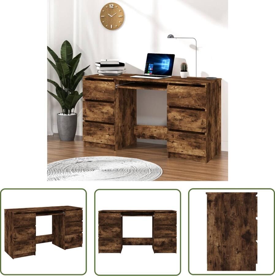 The Living Store Schrijftafel Gerookt Eiken 140 x 50 x 77 cm Opbergruimte Schrijftafel Bureau Houten Bureau Kantoormeubilair Home Office - Foto 2