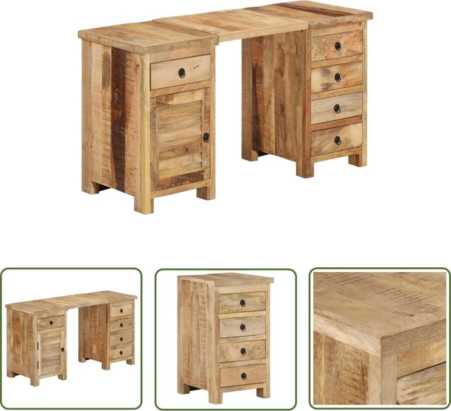 The Living Store Bureau Vintage Stijl Massief Mangohout 140 x 50 x 77 cm Met 5 lades en 1 kast Vintage Bureau Mango Hout Kantoormeubilair Bureau Met Lade Bureaukast