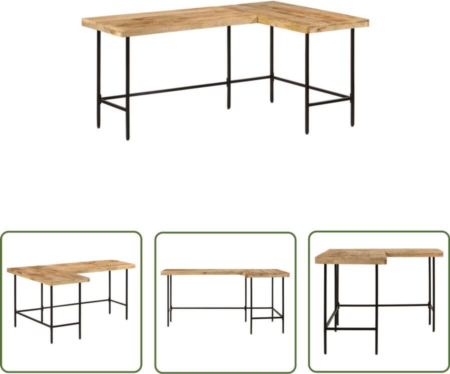 The Living Store Bureau 165x110x77 cm massief mangohout en ijzer Kantoormeubilair Bureaus Houten Bureau Mangohouten Bureau Industriële Bureau