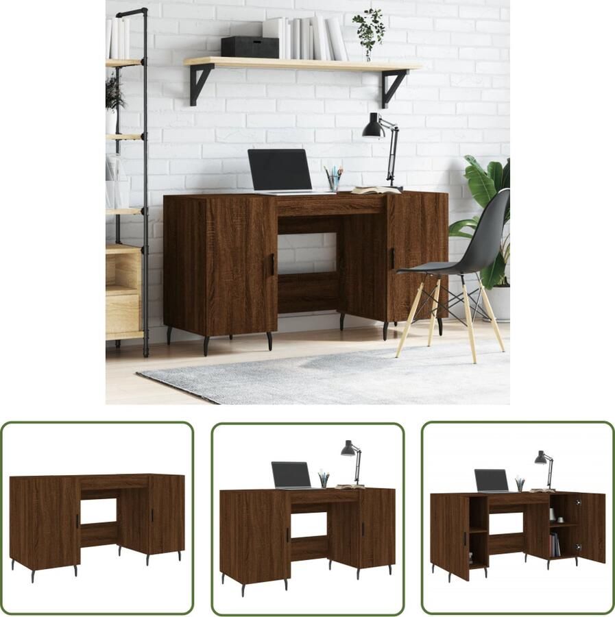 The Living Store Bureau Bruineiken 140x50x75 cm IndustriÃle stijl Bureau Industrieel Bureau Houten Bureau Kantoorbureau Studentenkamer - Foto 2