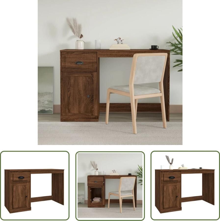 The Living Store Bureau met lade 115x50x75 cm bewerkt hout bruin eikenkleur Kantoormeubel Bureau Houten Bureau Schrijftafel Werkplek - Foto 2