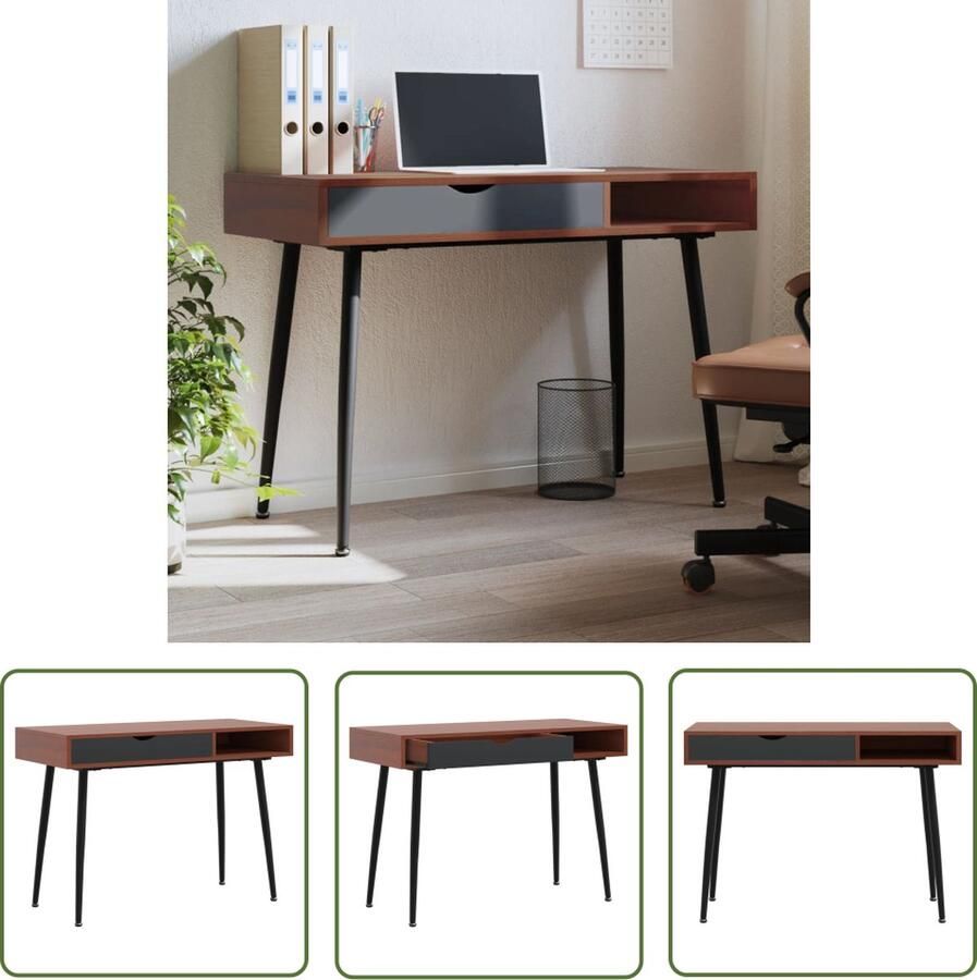 The Living Store Bureau Computer Functioneel Bruin Bewerkt Hout 110x50x75 cm Met Lade Computerbureau Bureau Houten Bureau Laptop Tafel Kantoormeubel - Foto 3
