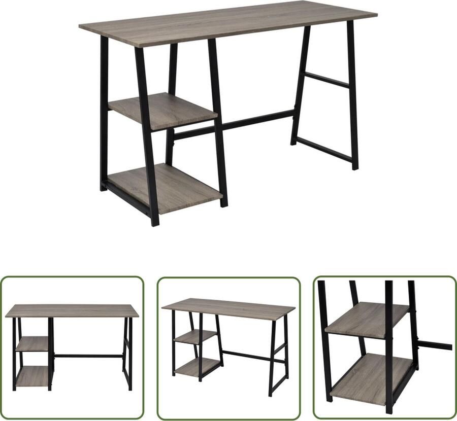 The Living Store Bureau Computer Grijs Eiken 120x50x73 cm MDF Metaal 2-laags opbergschap Kantoormeubel Bureau Schrijfbureau Thuiswerkplek Mdf Bureau - Foto 2
