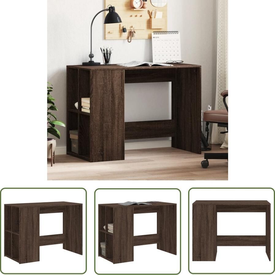 The Living Store Bureau Computerbureau 102 x 50 x 75 cm Bruineiken Duurzaam bewerkt hout Kantoormeubilair Bureau Houten Bureau Schrijfbureau Home Office - Foto 3