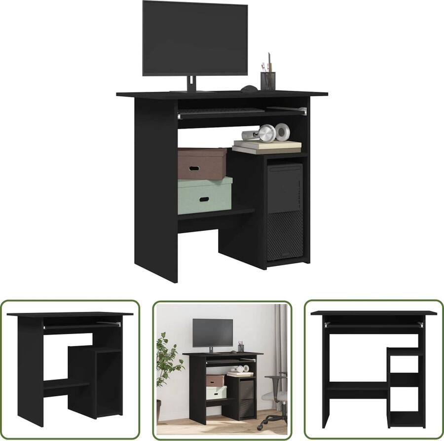 The Living Store Bureau Computerbureau 80 x 45 x 74 cm Zwart Spaanplaat Computerbureau Bureau Zwart Houten Bureau Compact Bureau Modern Bureau - Foto 2
