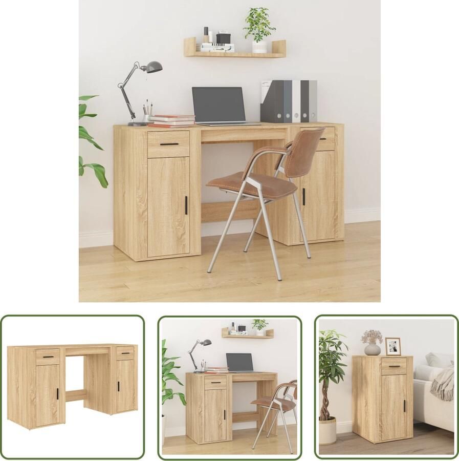 The Living Store Bureau en Kast Sonoma Eiken 100x49x75 cm Duurzaam bewerkt hout Met opbergruimte Praktische deur Display functie Kantoormeubel Bureau Schrijfbureau Houten Bureau Kast - Foto 2