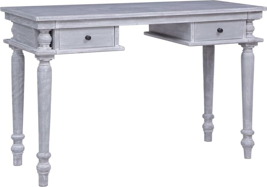 The Living Store Bureau Gretta Bureau 115x50x78 cm grijs massief mahoniehout Kantoormeubel Bureau Houten Bureau Grijze Bureau Mid-century Modern - Foto 2