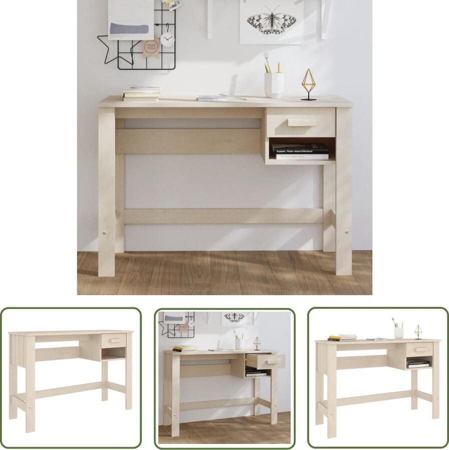 The Living Store HAMAR Bureau Massief Grenenhout 110 x 40 x 75 cm Honingbruin Kantoormeubel Bureau Schrijfblad Hout Grenenhout - Foto 2