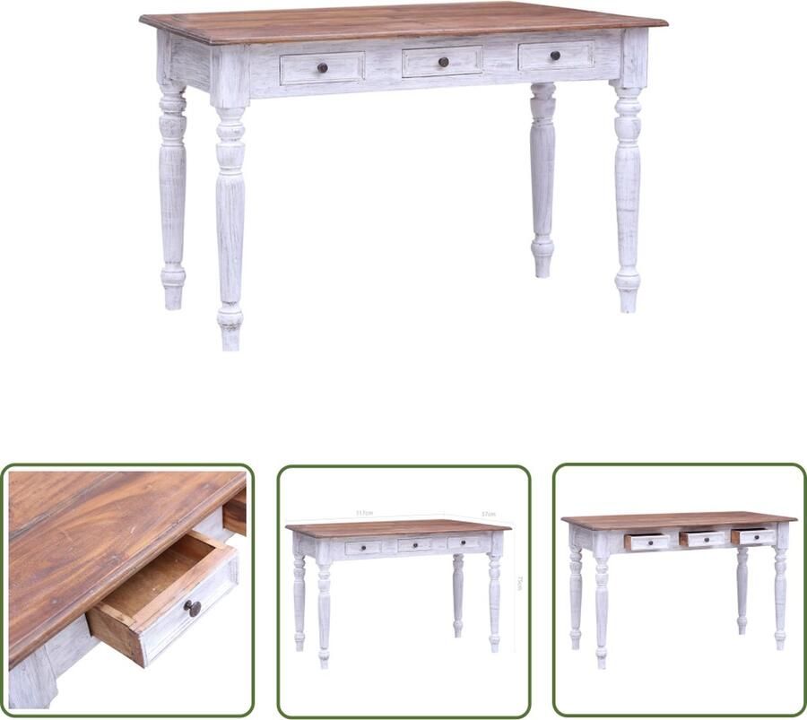 The Living Store Bureau met lades 117x57x75 cm massief mahoniehout wit Kantoormeubilair Bureau Houten Bureau Recycled Wood Furniture Vintage Bureau