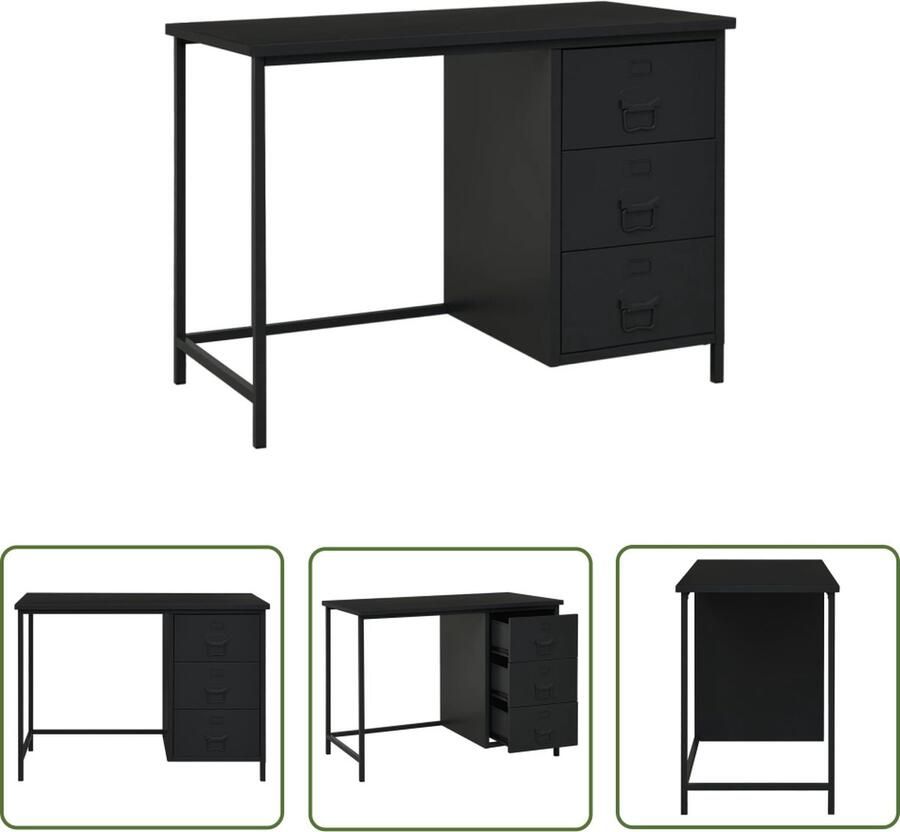 The Living Store Bureau Industriële Stijl 105 x 52 x 75 cm 3 Lades Zwart - Foto 2