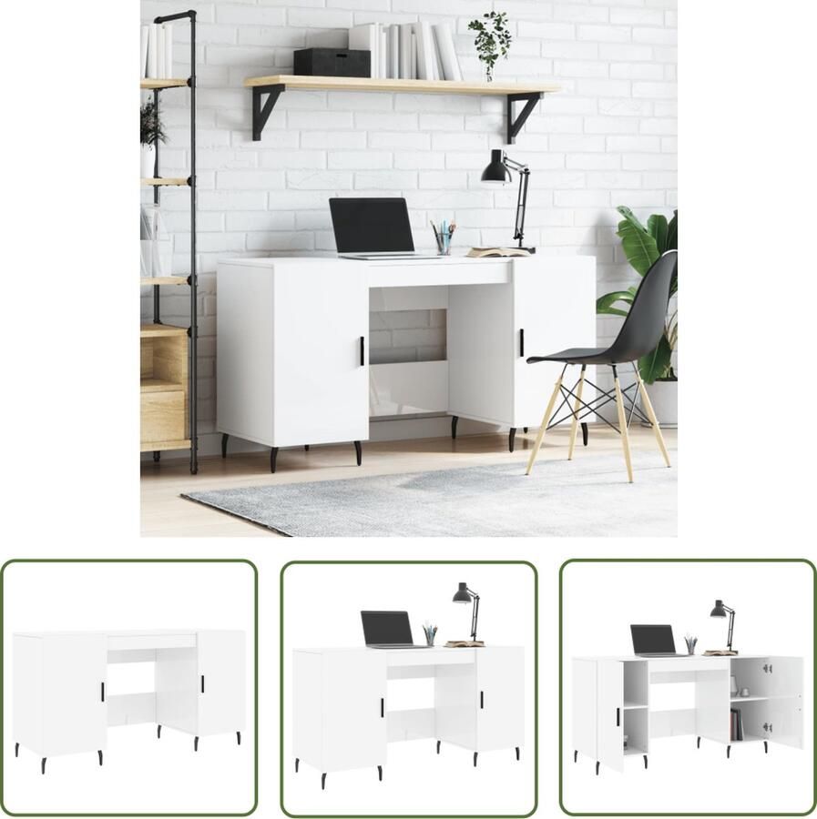 The Living Store Bureau IndustriÃle Stijl 140 x 50 x 75 cm Hoogglans Wit Industriele Bureau Wit Escritorio Blanco Bureau Compact Bureau Klein - Foto 2