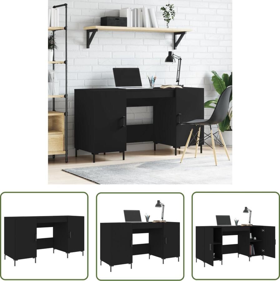 The Living Store Bureau Industriële stijl 140 x 50 x 75 cm zwart - Foto 2