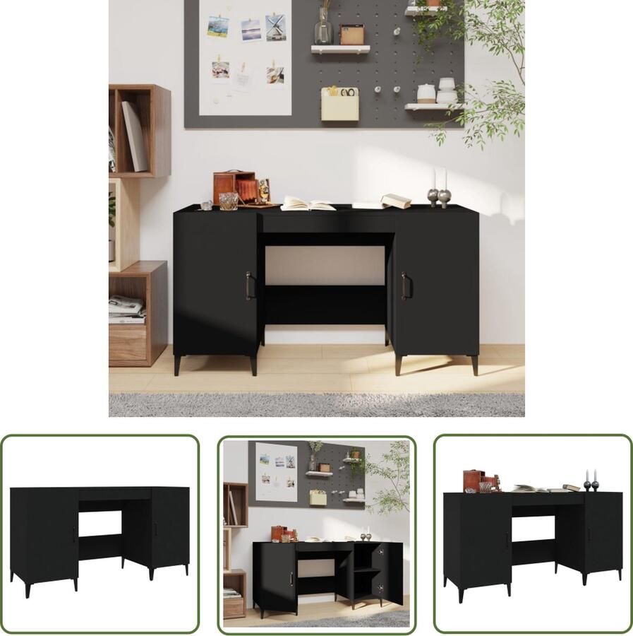 The Living Store Bureau Industrieel 140 x 50 x 75 cm Zwart Industriële Bureau Houten Bureau Zwarte Bureau Compact Bureau Werkblad - Foto 2
