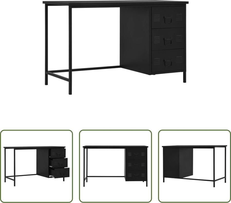 The Living Store Bureau Industrieel Staal 120 x 55 x 75 cm Met 3 lades - Foto 2