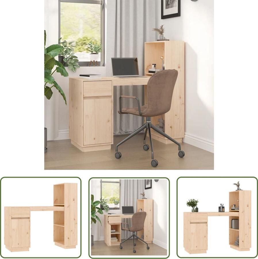 The Living Store Bureau Massief Grenenhout Computerbureau met Opbergruimte Tijdloos Design 110 x 53 x 117 cm Computerbureau Bureau Houten Grenenhouten Bureau Met Opbergvakken Kantooraccessoires - Foto 2