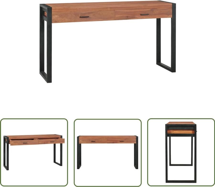 The Living Store Bureau met 2 lades 140x40x75 cm teakhout Houten Bureau Teakwood Bureau Vintage Bureau Industrieel Bureau Home Office Meubels