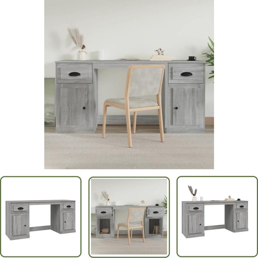 The Living Store Bureau met kast bewerkt hout grijs sonoma eikenkleurig Kantoormeubilair Bureau Houten Bureau Grijze Bureau Werkstation - Foto 3