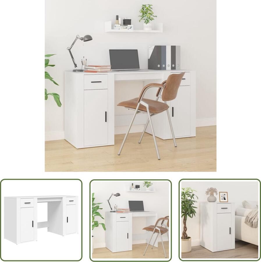 The Living Store Bureau met Kast 100 x 49 x 75 cm Wit Duurzaam bewerkt hout Voldoende opbergruimte Beschermende deuren Display functie Inclusief handleiding Wandbevestiging vereist - Foto 2