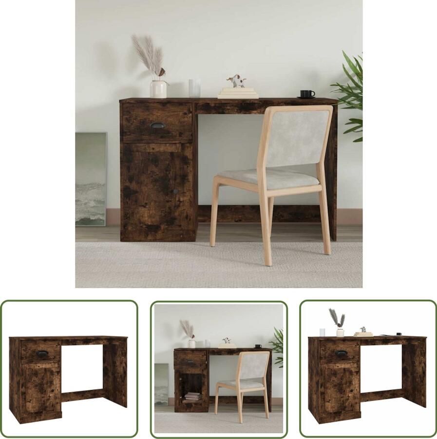 The Living Store Bureau met lade 115x50x75 cm bewerkt hout gerookt eikenkleurig Kantoormeubel Bureau Houten Bureau Bruine Bureau Modern Bureau - Foto 2