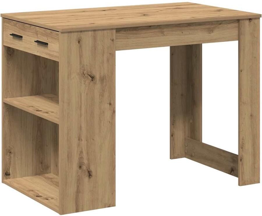 The Living Store Bureau met lade en plank 102x62x77 5 cm hout artisanaal eiken Bureau Houten Bureau Laptop Tafel Studie Buro Schrijfbureau