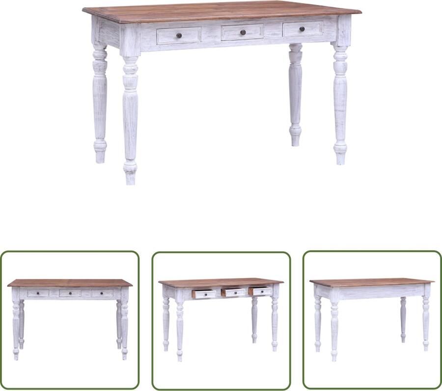 The Living Store Bureau met lades 117x57x75 cm massief mahoniehout wit Kantoormeubilair Bureau Houten Bureau Recycled Wood Furniture Vintage Bureau - Foto 2