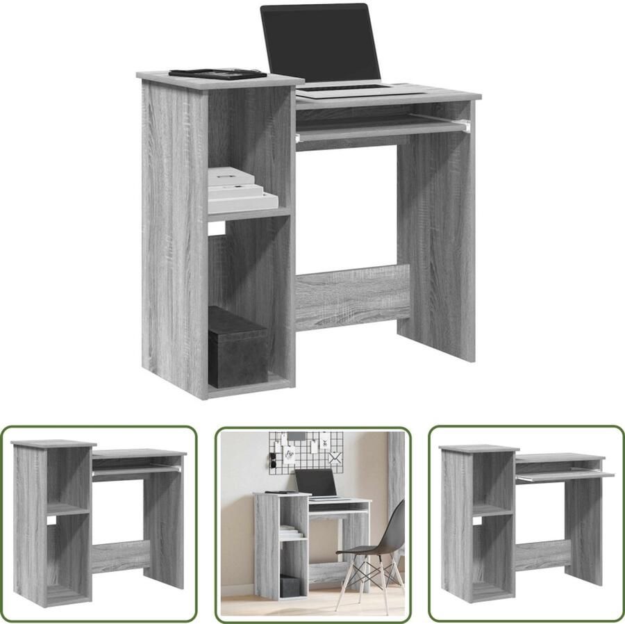 The Living Store Bureau met schappen 84x40x78 cm bewerkt hout grijs sonoma Kantoormeubilair Bureau Schrijfbureau Houten Bureau Grijze Bureau