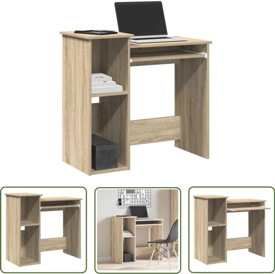 The Living Store Bureau met schappen 84x40x78 cm bewerkt hout sonoma eikenkleur Kantoormeubilair Bureau Houten Bureau Sonomaneik Schrijfbureau