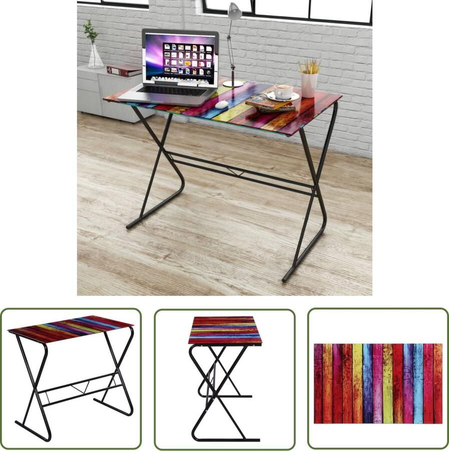 The Living Store Bureau Rainbow Bureau 80 x 50 x 75 cm Gehard glas IJzeren frame - Foto 2