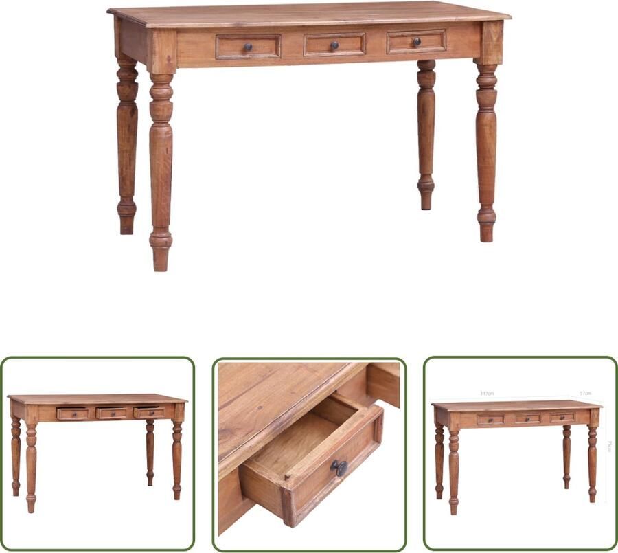 The Living Store Bureau met lades 117x57x75 cm massief mahoniehout Bureau Houten Bureau Landelijke Bureau Retro Bureau Computer Bureau