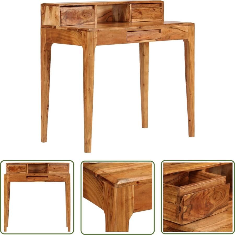 The Living Store Bureau Rustieke Charme Massief Acaciahout 88 x 50 x 90 cm Met 3 lades en 1 vak - Foto 2