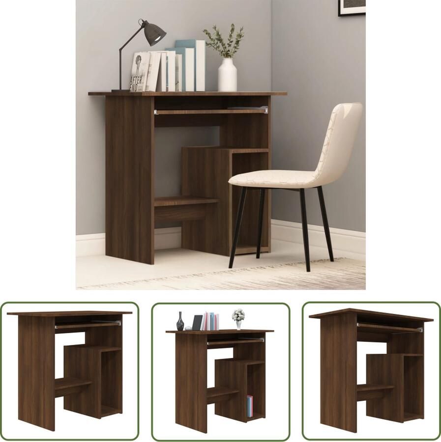 The Living Store Bureau 80x45x74 cm bewerkt hout bruin eikenkleur Kantoormeubel Bureau Houten Bureau Schrijfblad Computerbureau - Foto 2