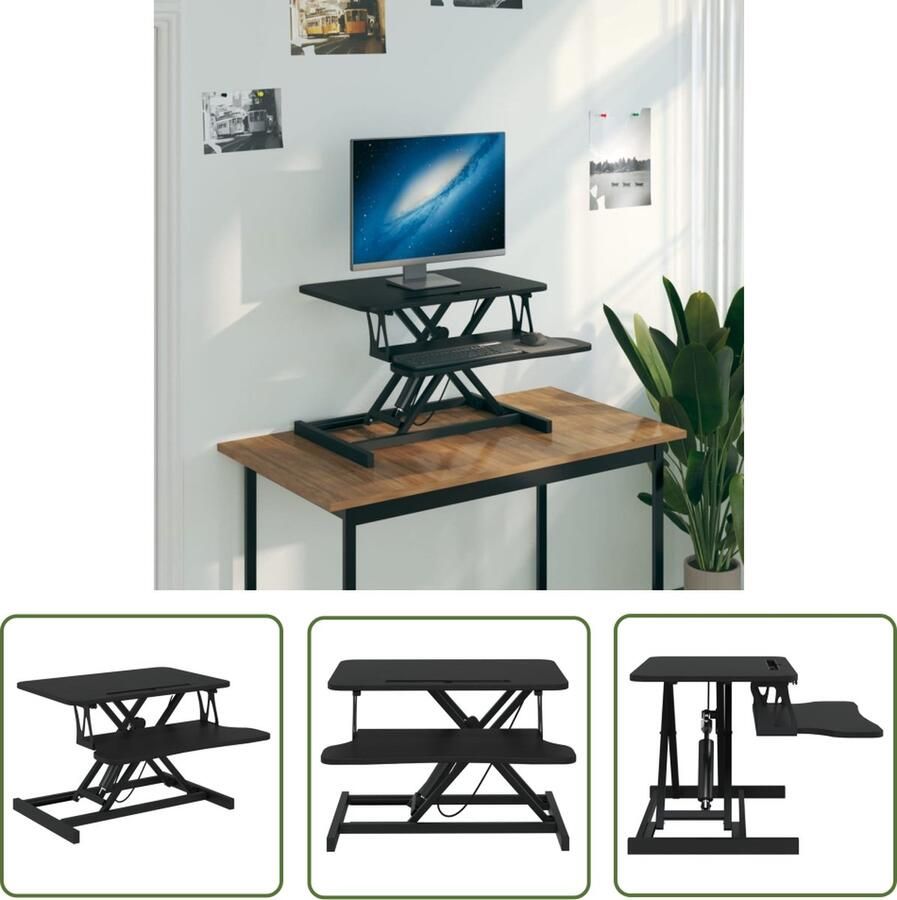 The Living Store Bureau verstelbaar 60x40x(13-41 5) cm staal en bewerkt hout Verstelbaar Bureau Kantoorbureau Computerbureau Ergonomisch Bureau Staal Bureau - Foto 2