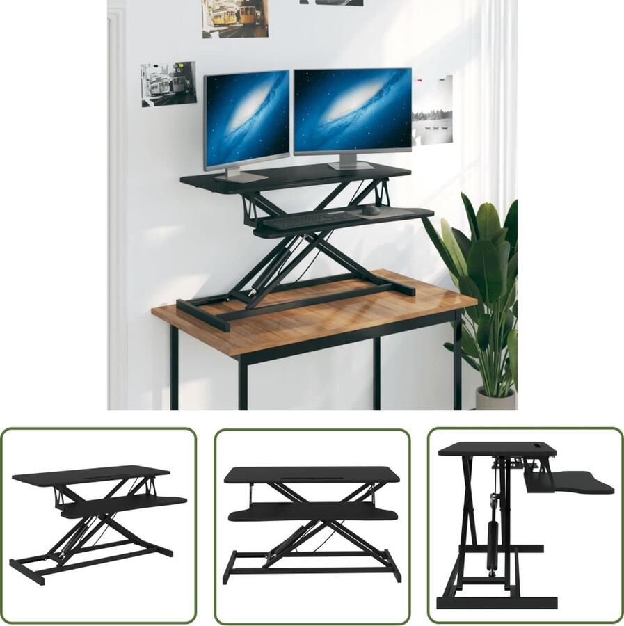 The Living Store Bureau verstelbaar 90x40x(13-41 5) cm staal en bewerkt hout Verstelbaar Bureau Ergonomisch Bureau Kantoorbureau Computerbureau Home Office - Foto 2