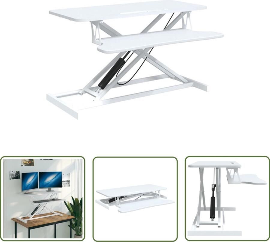 The Living Store Bureau verstelbaar 90x40x(13-41 5) cm staal en bewerkt hout Verstelbaar Bureau Kantoorstoel Thuiswerkplek Ergonomisch Bureau Houten Bureau - Foto 2