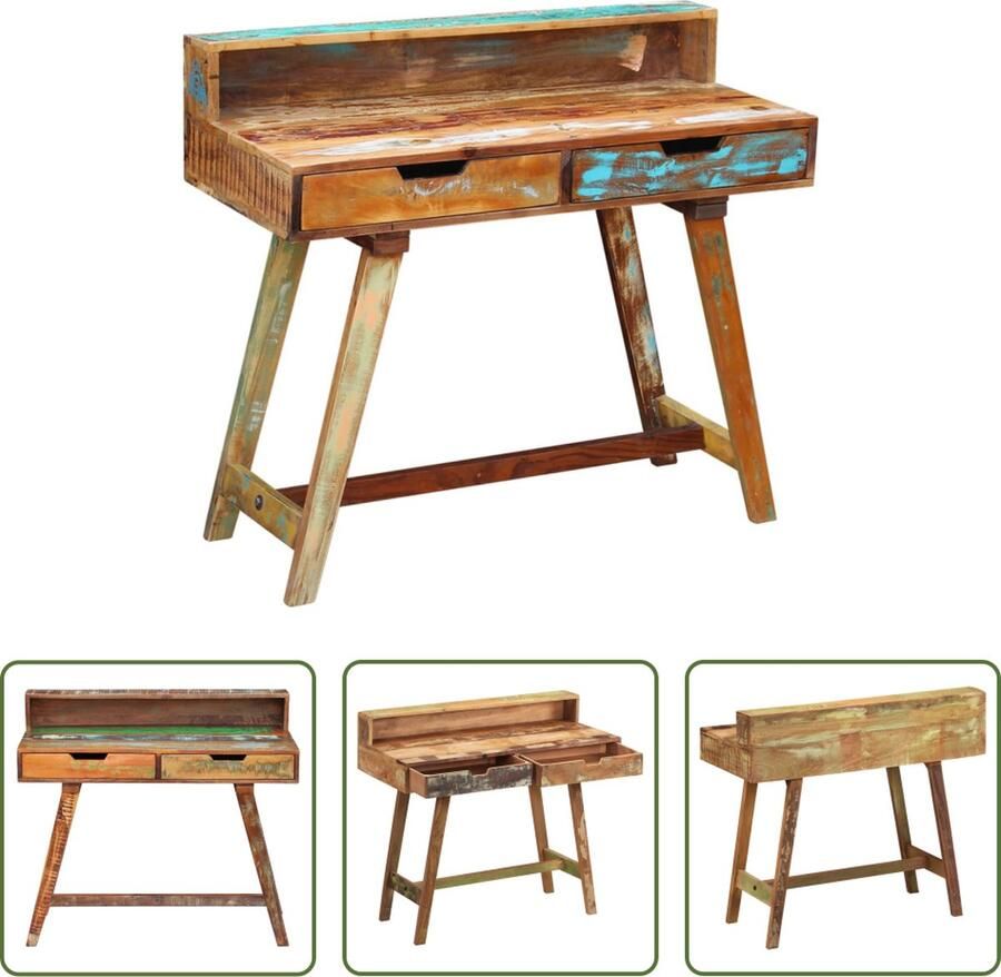 The Living Store Bureau Vintage Gerecycled Hout 100x45x90cm Handgemaakt 2 Lades Vintage Bureau Bureaus Online Kopen Industrieel Bureau Tweedehands Bureau Houten Bureau - Foto 2