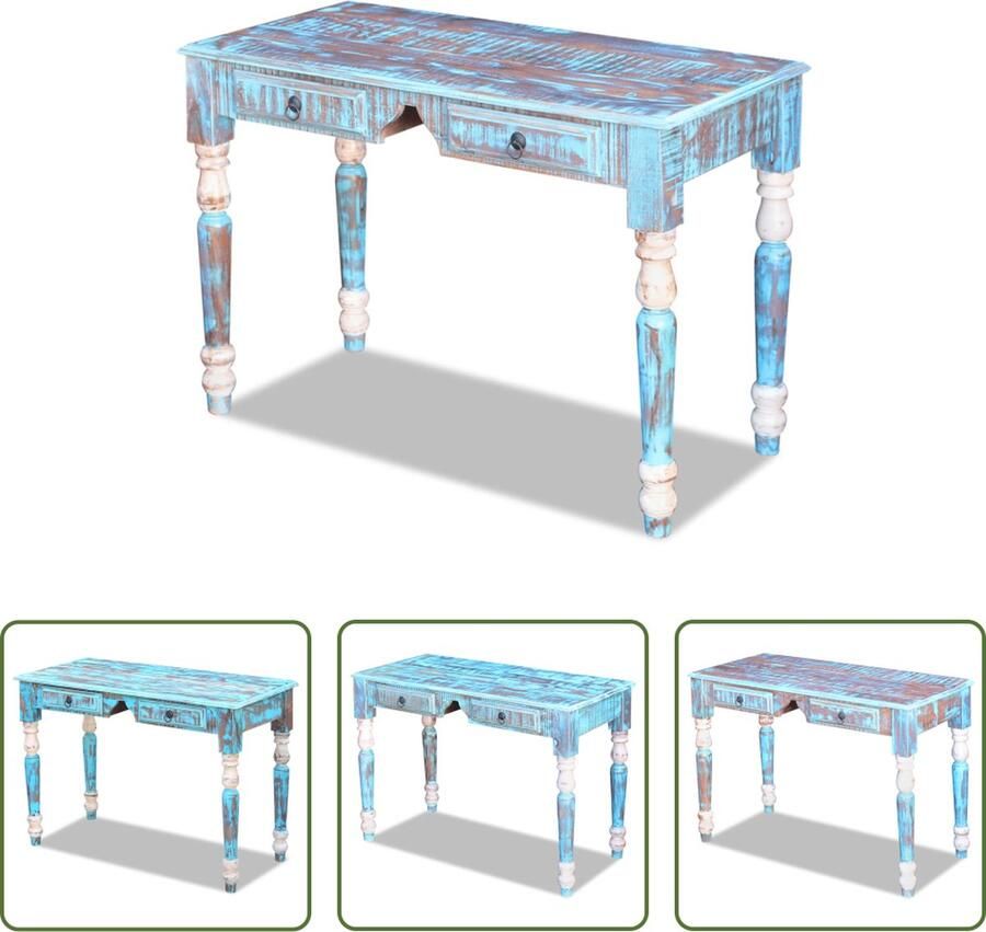 The Living Store Bureau Vintage Stijl Massief Gerecycled Hout 110x50x76cm Met 2 Lades Vintage Bureau Bureaus Van Gerecycled Hout Industrieel Bureau Handgemaakte Meubels Multifunctioneel Bureau - Foto 2