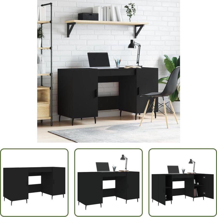 The Living Store Bureau Vlinder Zwart 140x50x75 cm Duurzaam hout Industrieel design