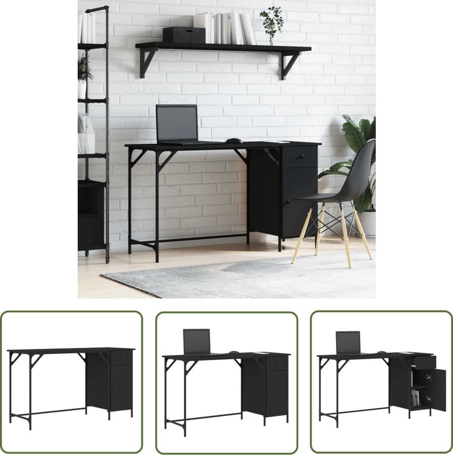 The Living Store Bureau Zwart 131 x 48 x 75 cm Duurzaam Hout Stabiel Metaal