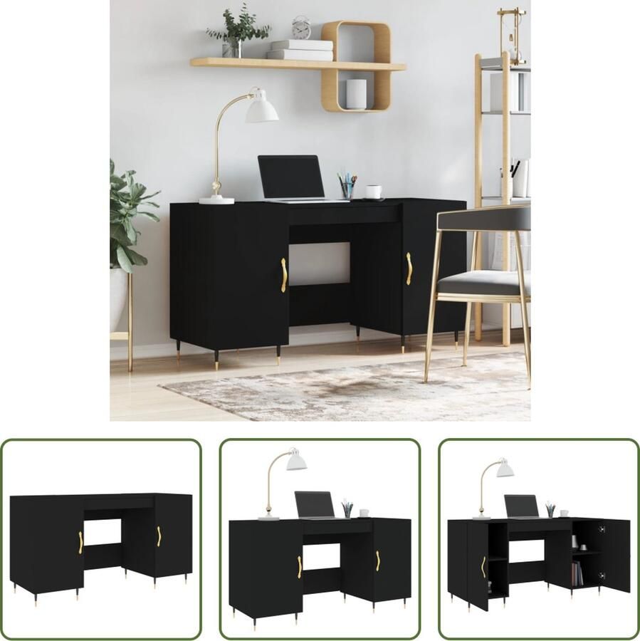 The Living Store Bureau Zwart 140 x 50 x 75 cm Duurzaam hout en ijzer - Foto 2